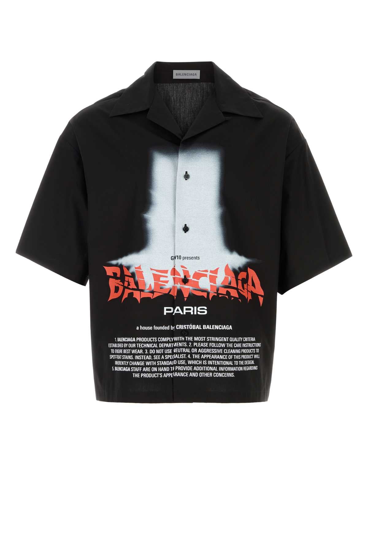 Balenciaga Graphic Poplin Bowling Shirt — Black