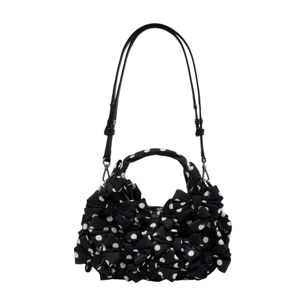 Ganni Nylon Bow-Embellished Mini Hobo Bag — Black