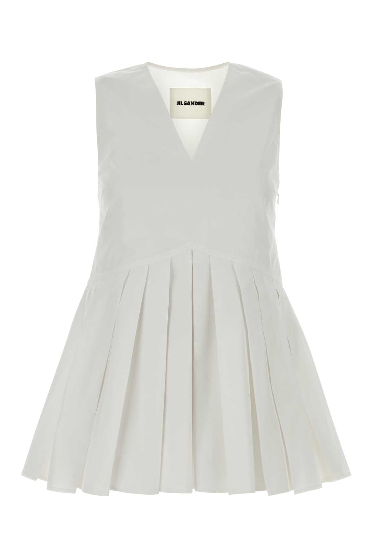 Jil Sander Pleated Cotton Tank Top — White
