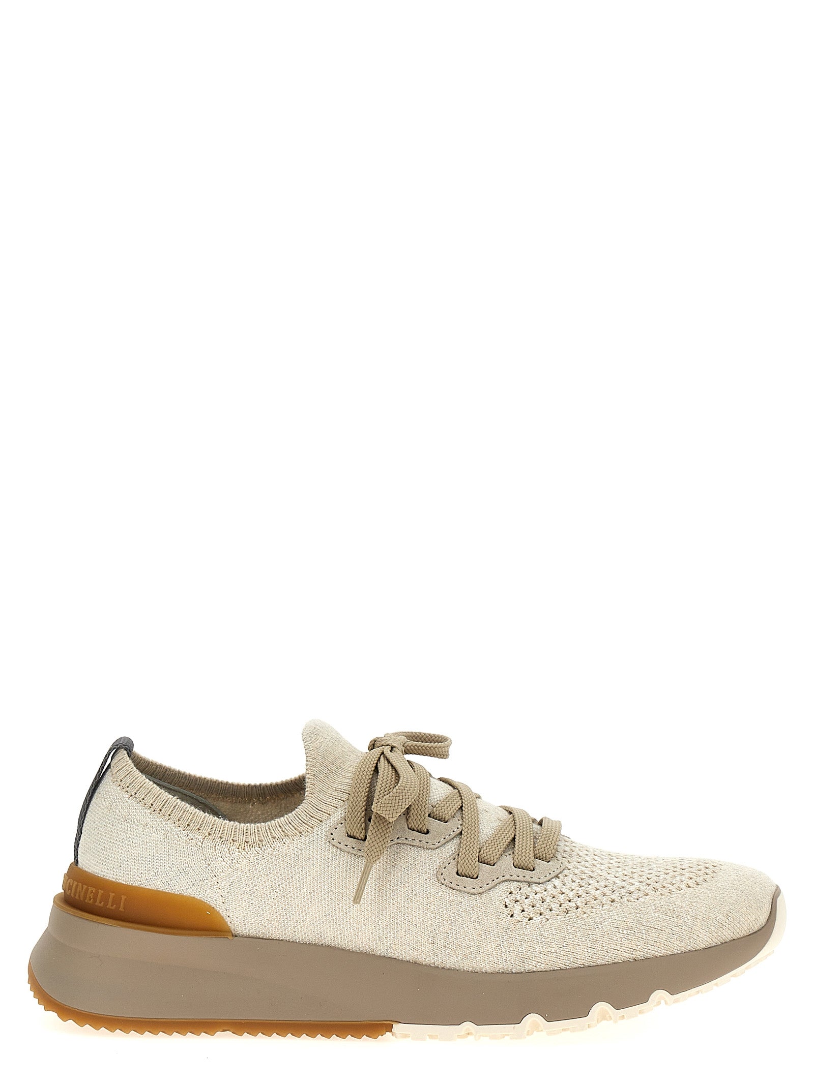 Brunello Cucinelli Knitted Cotton Low-Top Sneaker — Beige