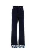 Burberry Printed Cuff Cotton Jeans — Navy