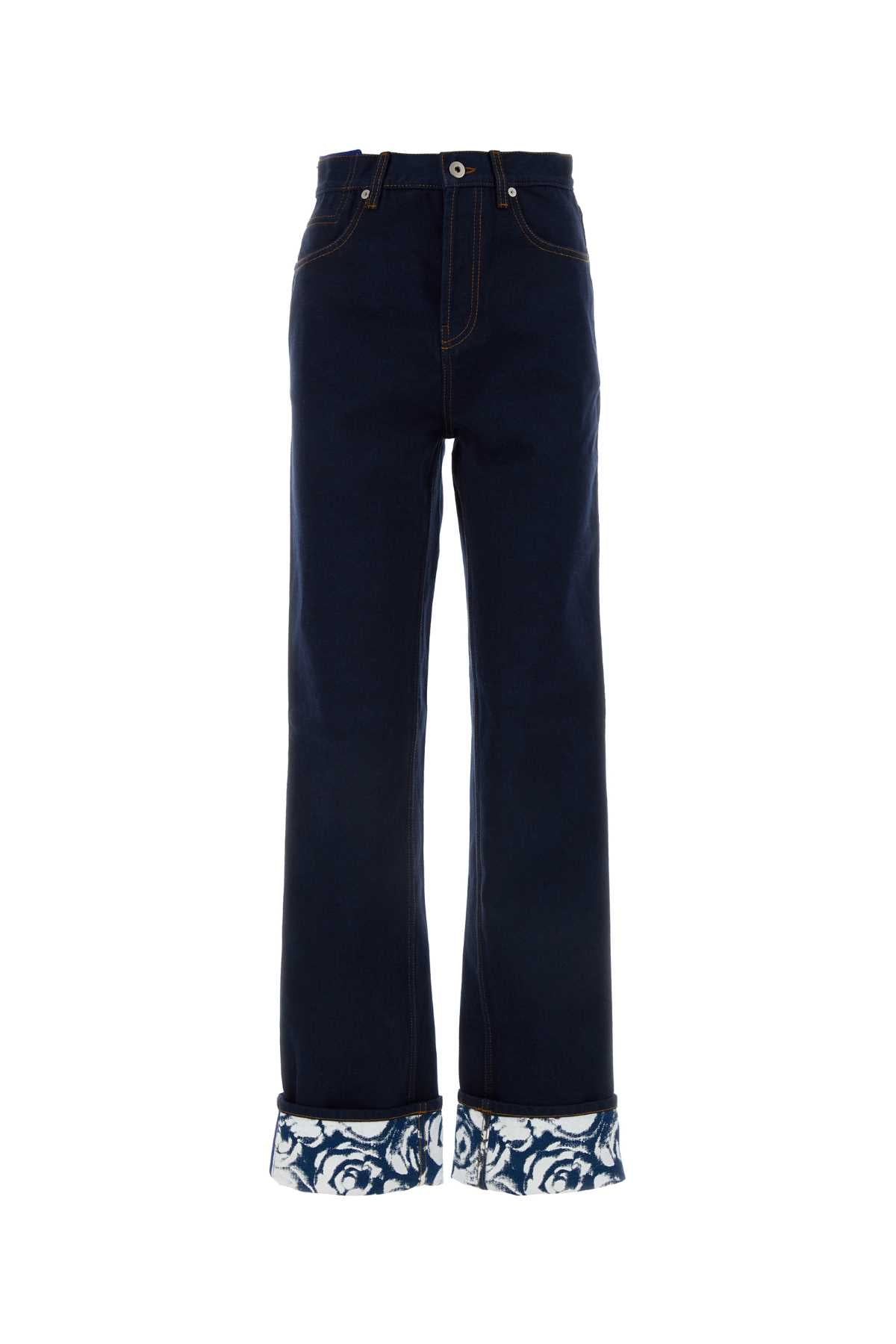Burberry Printed Cuff Cotton Jeans — Navy