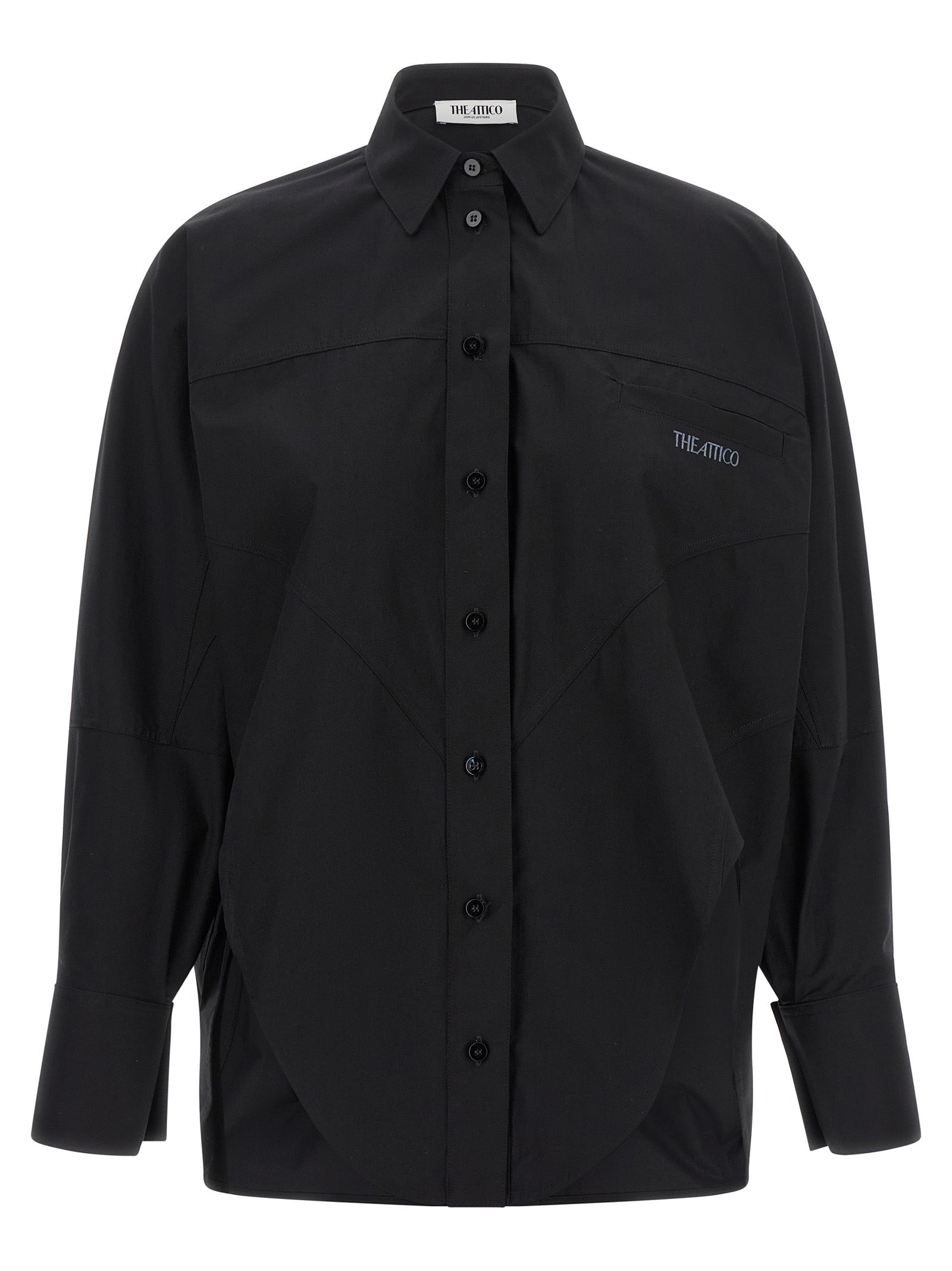 The Attico Logo-Embroidered Cotton Blouse — Black