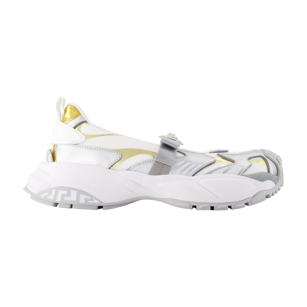 Versace Colorblock Synthetic Mary Jane Flat — White