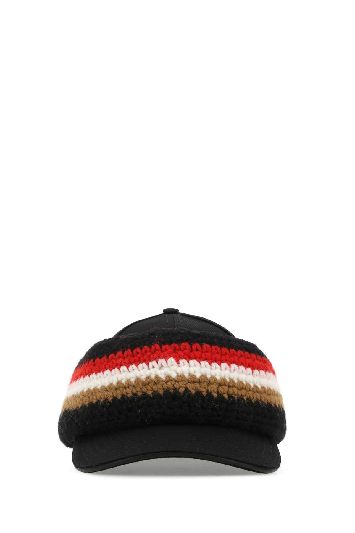 Burberry 8052498 Knit-Striped Baseball Cap — Black