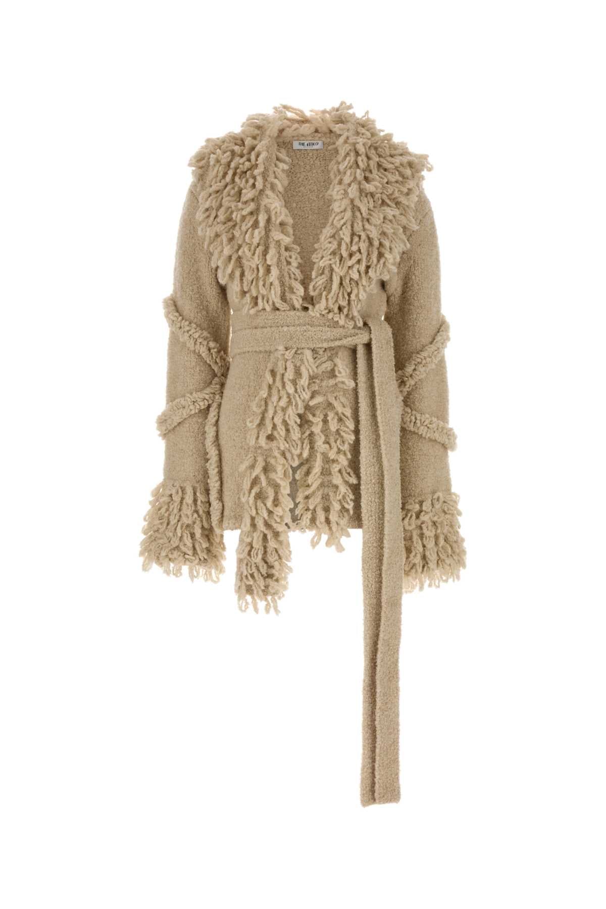 The Attico Fringe-Trimmed Wool Blend Jacket — Beige