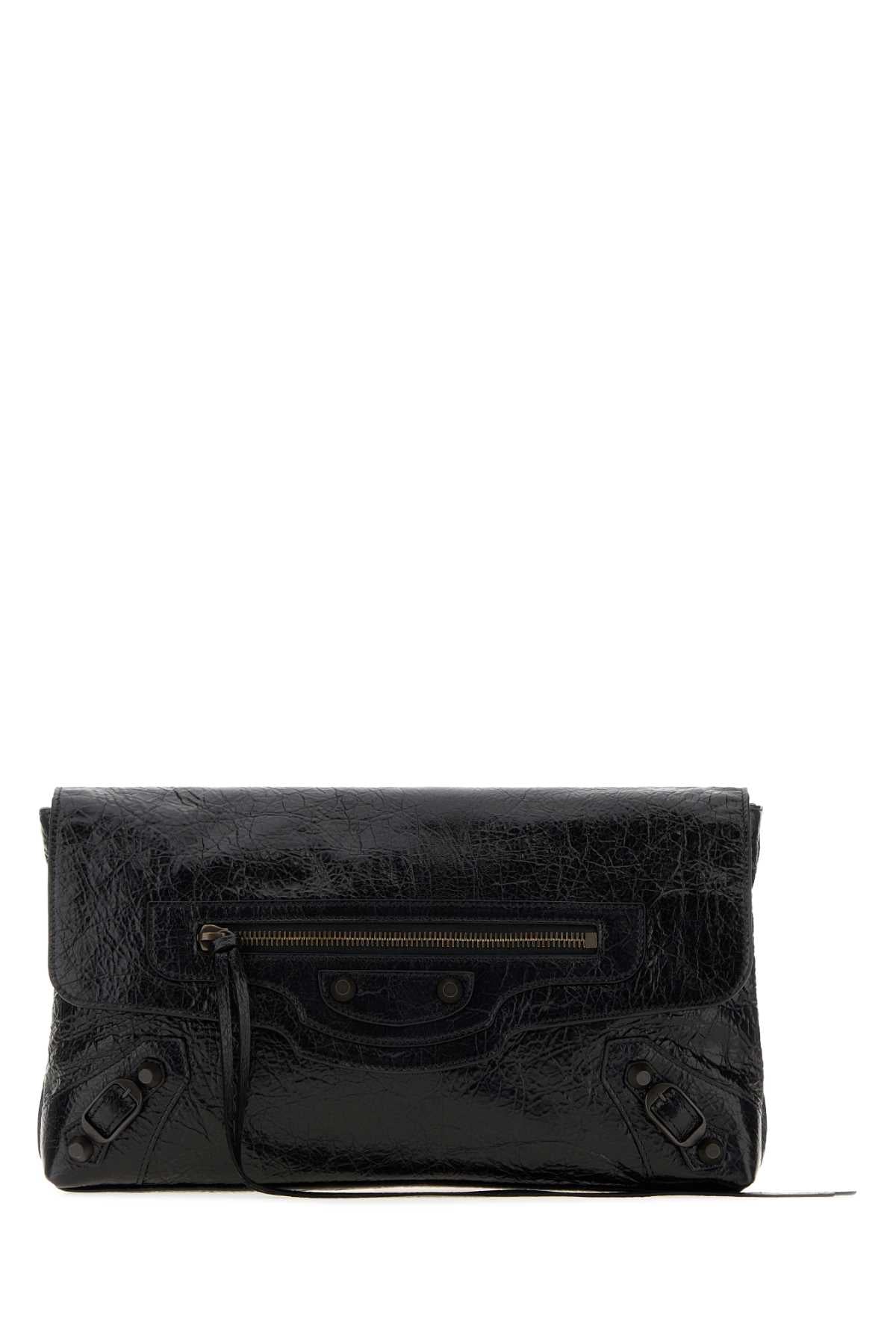 Balenciaga Textured Lamb Leather Clutch — Black