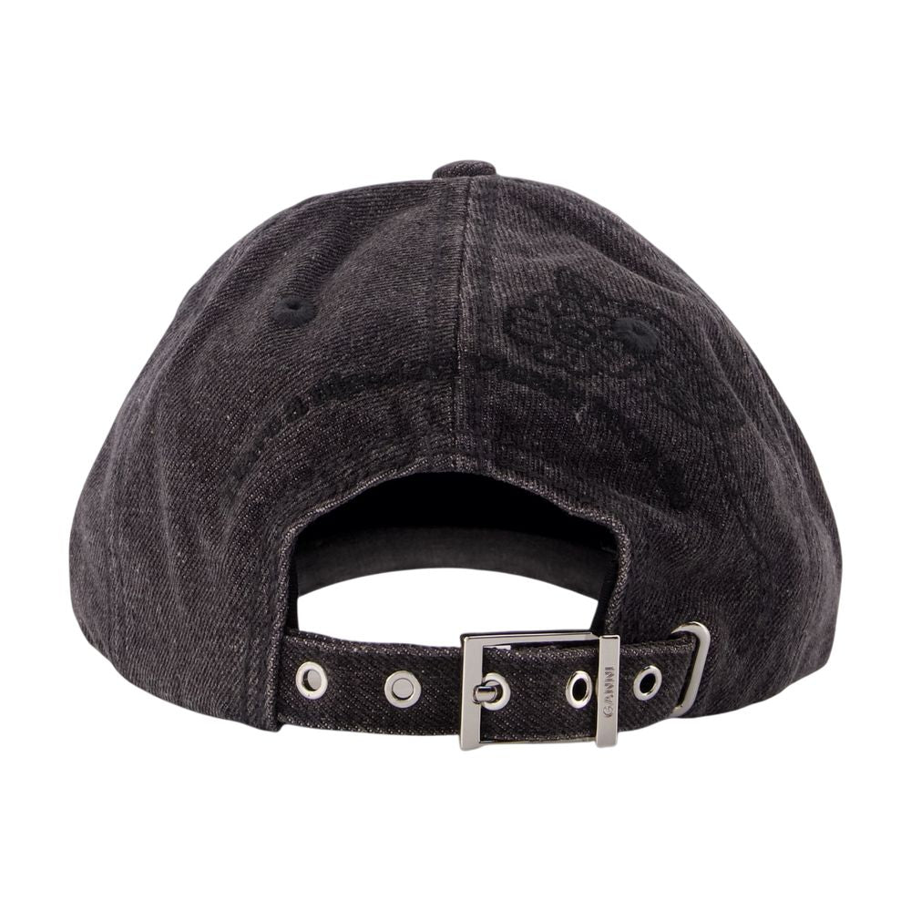Ganni B3020214-055 Washed Cotton Baseball Cap — Black