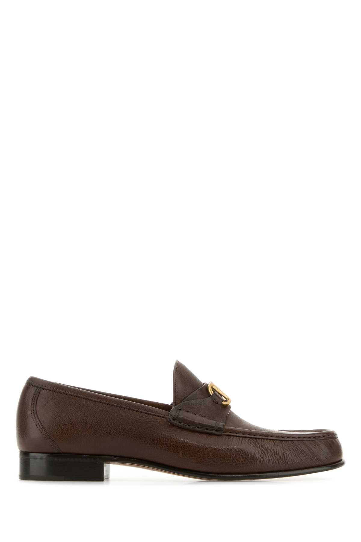 Valentino Garavani Leather Moccasin Loafer — Brown