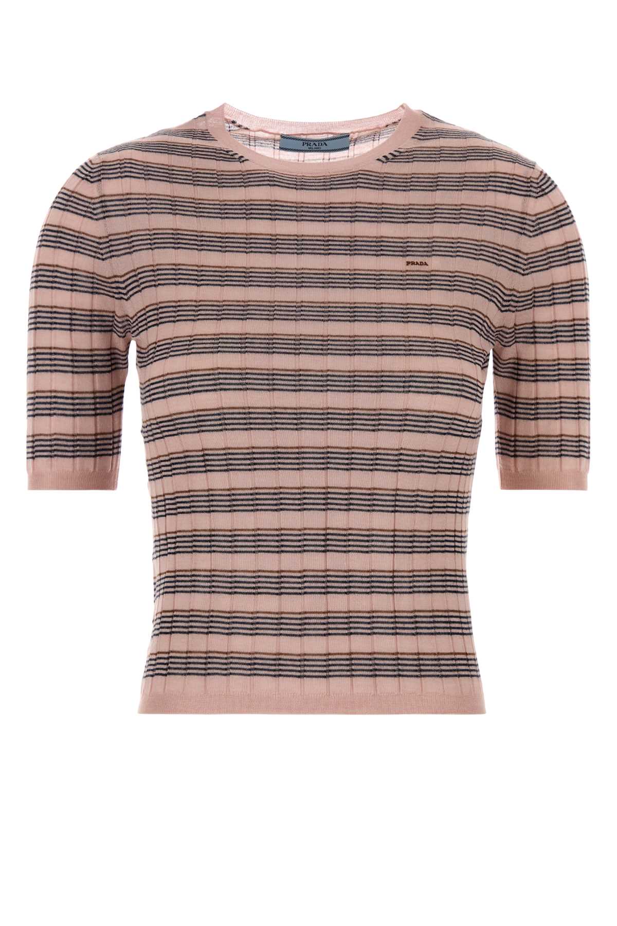 Prada Striped Cashmere-Silk Knit Sweater — Pink