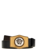 Versace Medusa Head Leather Plate Buckle Belt — Black