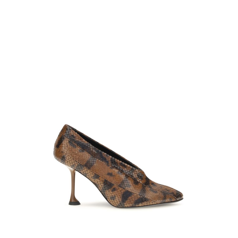Proenza Schouler Python-Print Calf Leather Pump — Brown