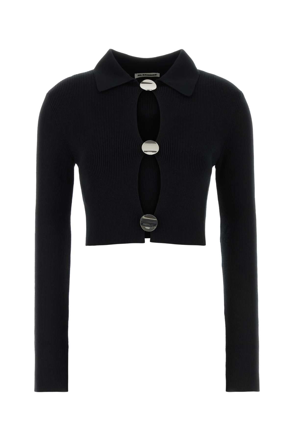 Jil Sander Virgin Wool Ribbed Cropped Sweater — Black
