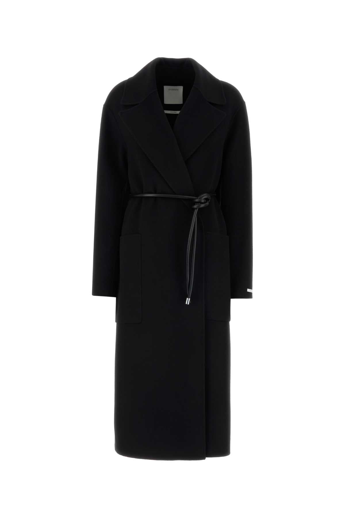 Sportmax Virgin Wool Wrap Coat — Black