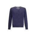 Brunello Cucinelli Cashmere Blend V-Neck Sweater — Navy