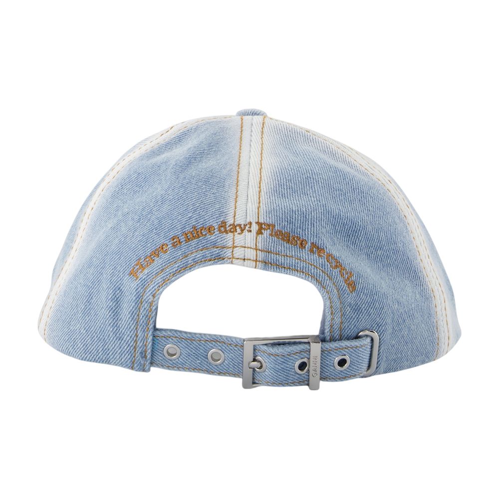 Ganni A6919-676 Distressed Cotton Baseball Cap — Blue