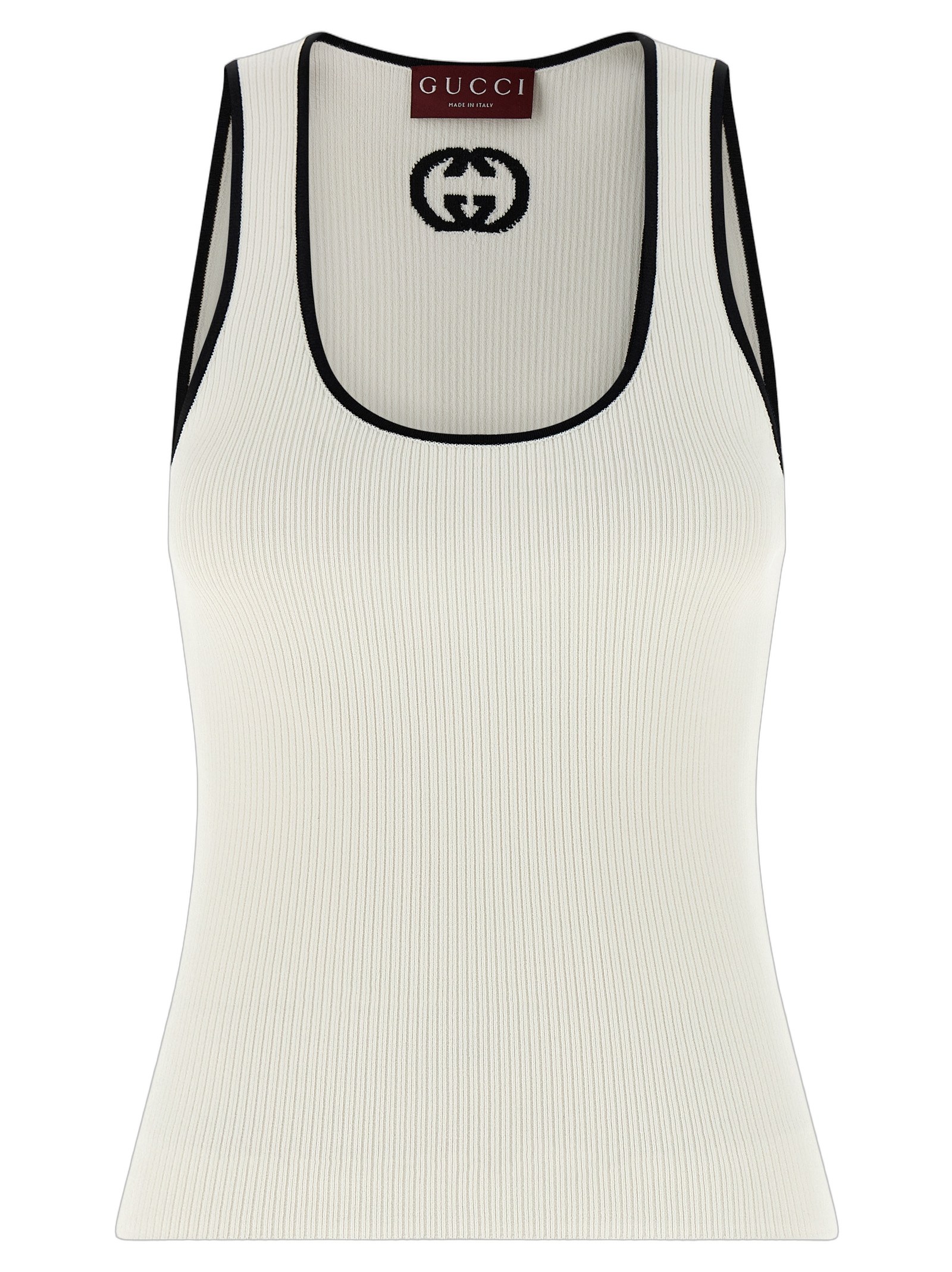 Gucci Logo Intarsia Ribbed Viscose Tank Top — White
