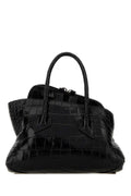 The Attico Crocodile-Embossed Leather Shoulder Bag — Black