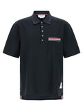 Thom Browne Cotton-Linen Blend Polo Shirt — Navy