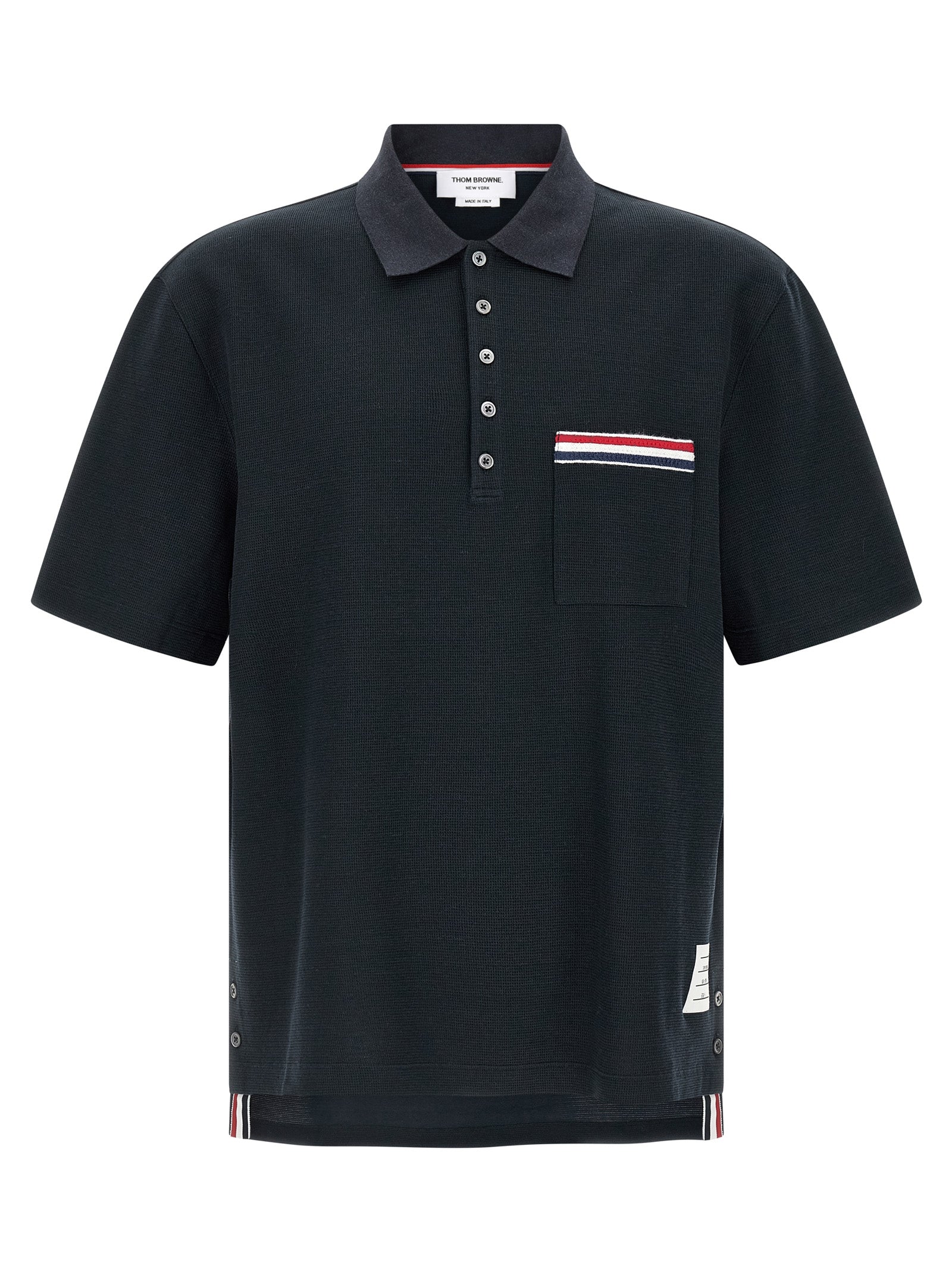 Thom Browne Cotton-Linen Blend Polo Shirt — Navy