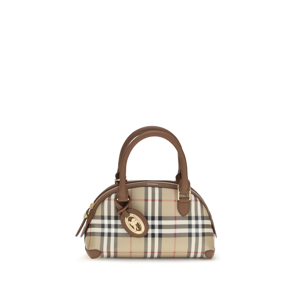 Burberry Check Canvas Top Handle Bag — Beige