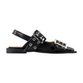 Ganni Buckle-Embellished Leather Flat — Black
