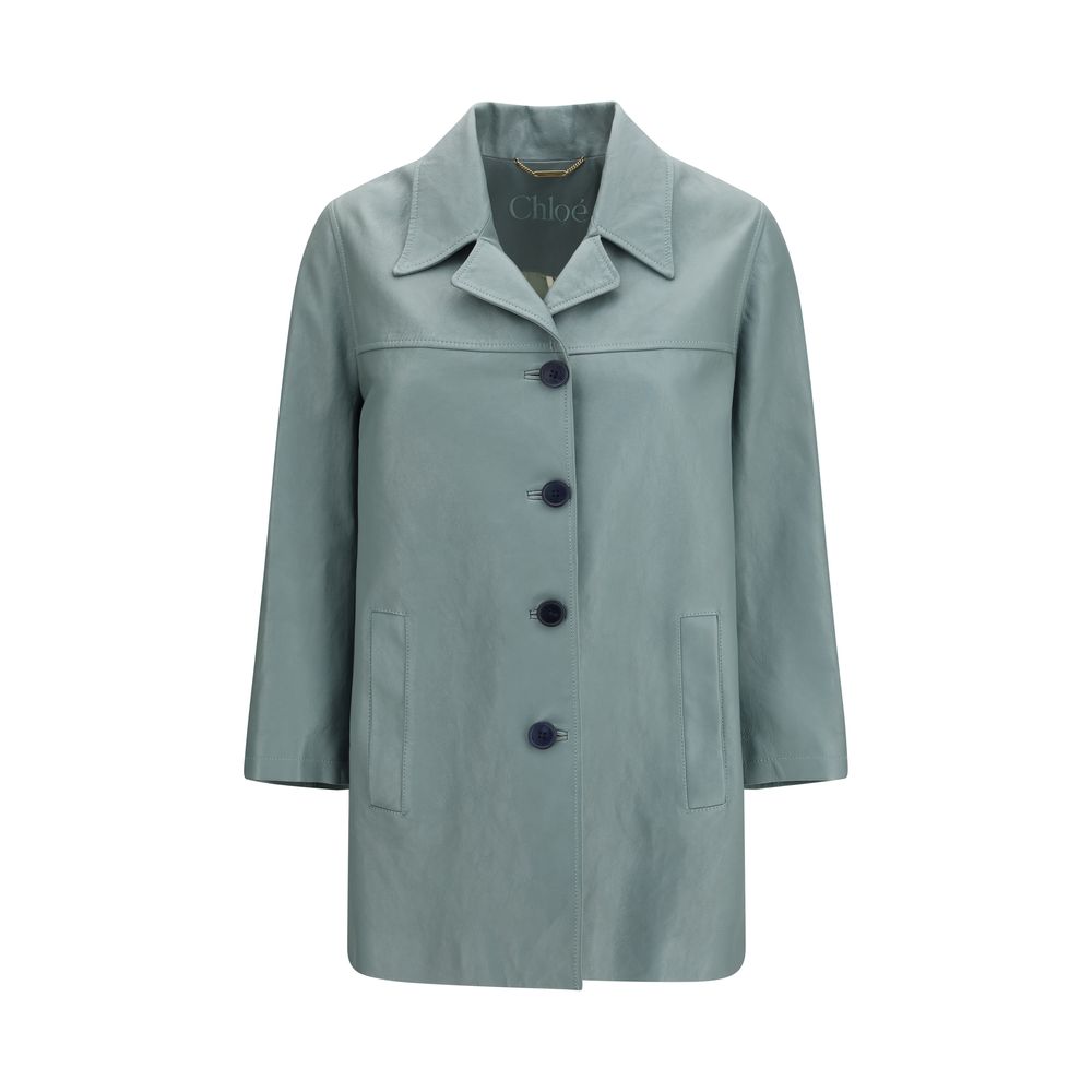 Chloé Lambskin Leather Coat — Blue