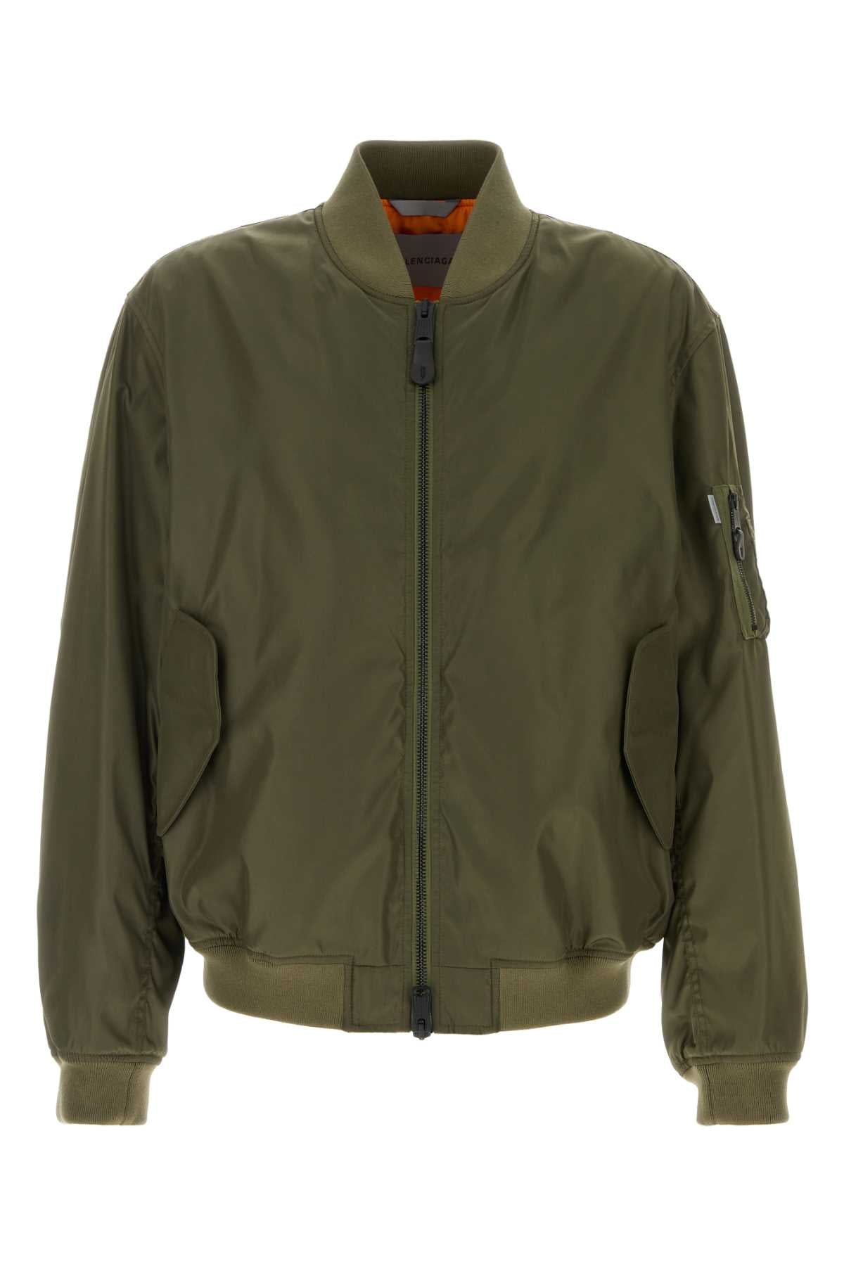 Balenciaga Nylon Bomber Jacket — Olive Green