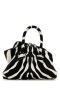 The Attico Zebra-Striped Leather Top Handle Bag — Black