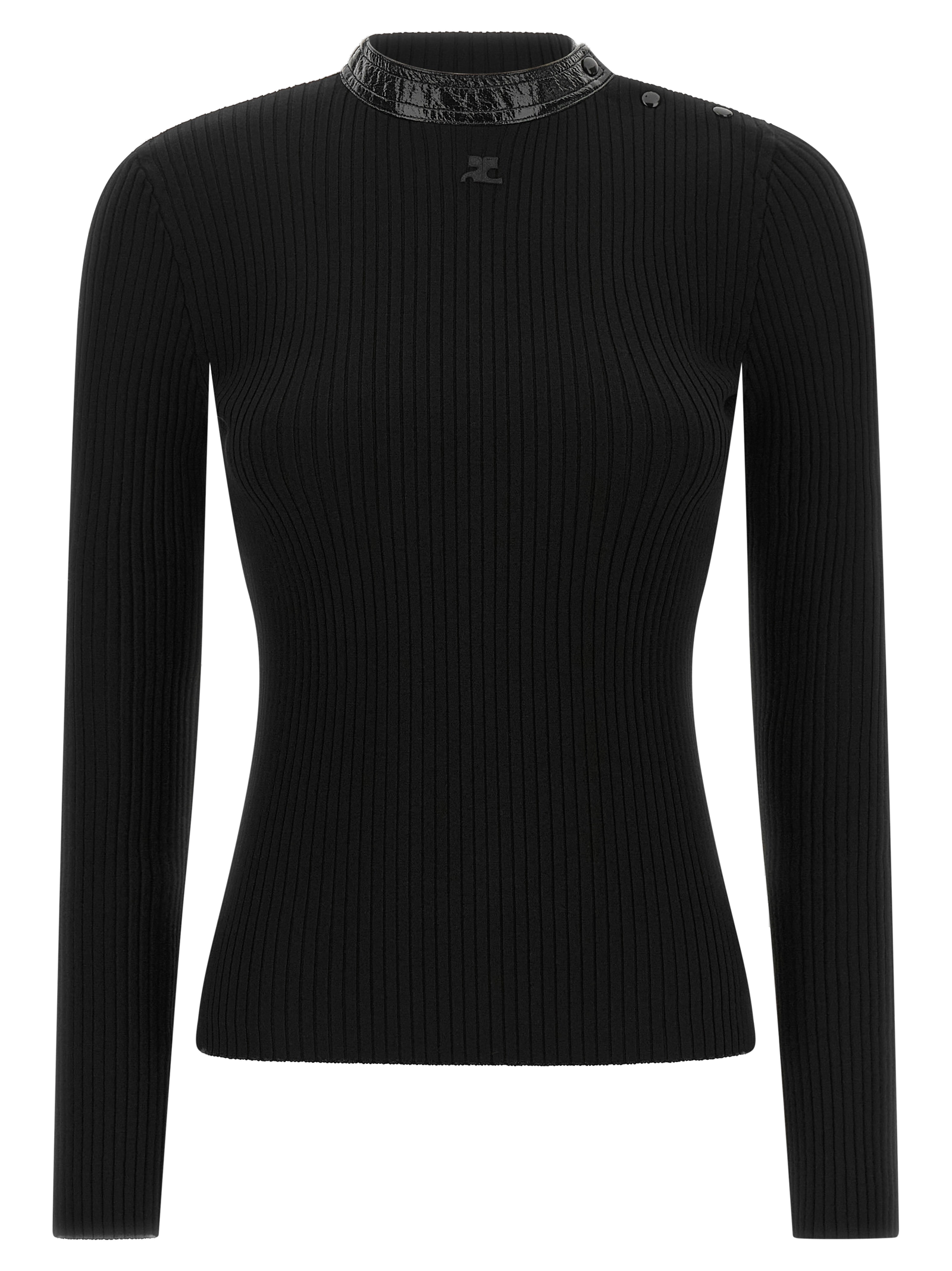 CourrèGes Ribbed Viscose Sweater — Black