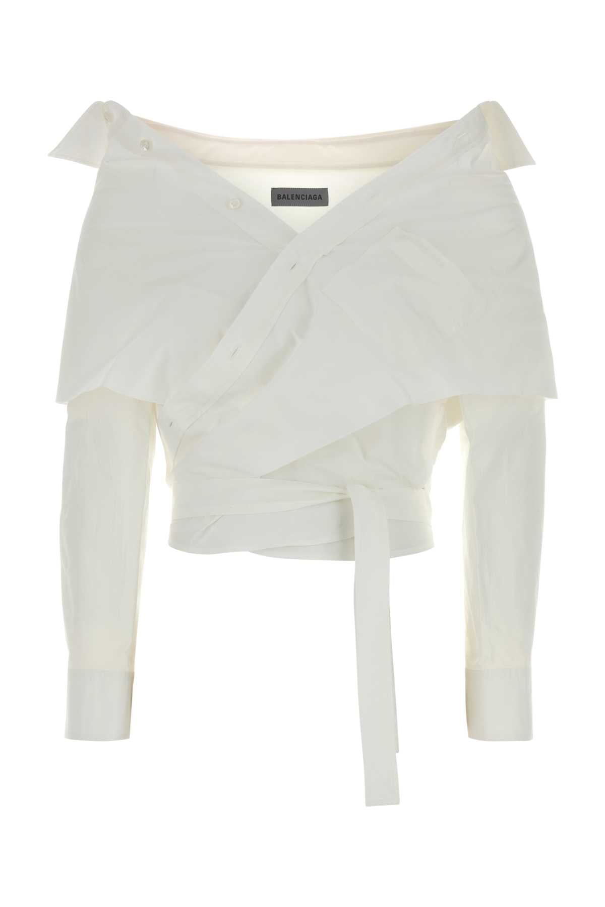 Balenciaga Wrap Cotton Blouse — White