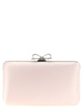 Self-Portrait Jewel Bow Satin Clutch — Pink