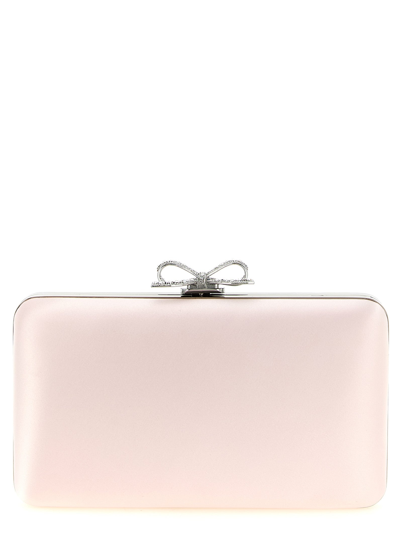 Self-Portrait Jewel Bow Satin Clutch — Pink
