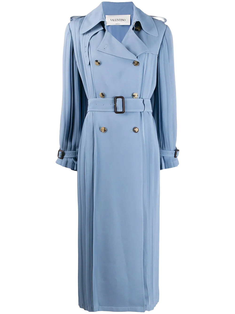 Valentino Pleated Silk Trench Coat — Blue