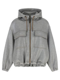 Brunello Cucinelli Cotton Blend Bomber Jacket — Silver