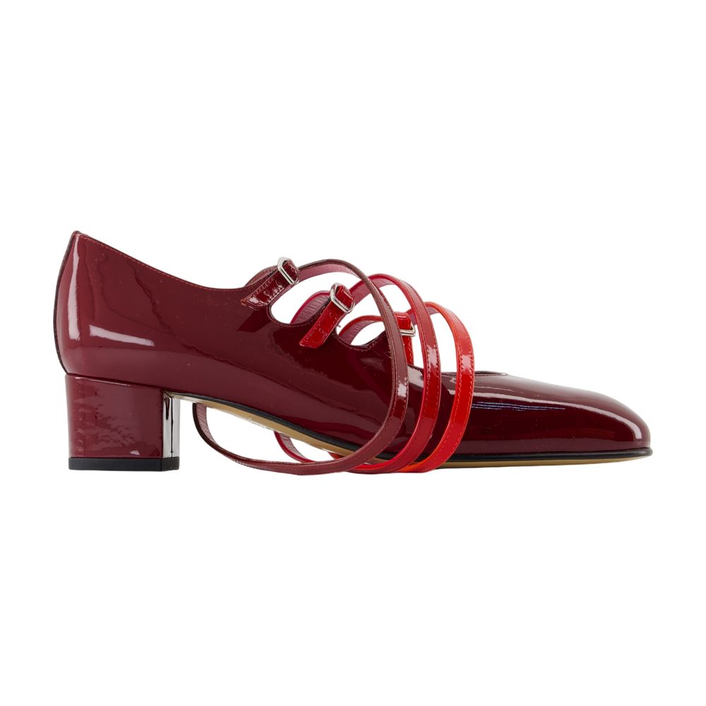 Carel Patent Calfskin Strappy Pump — Burgundy
