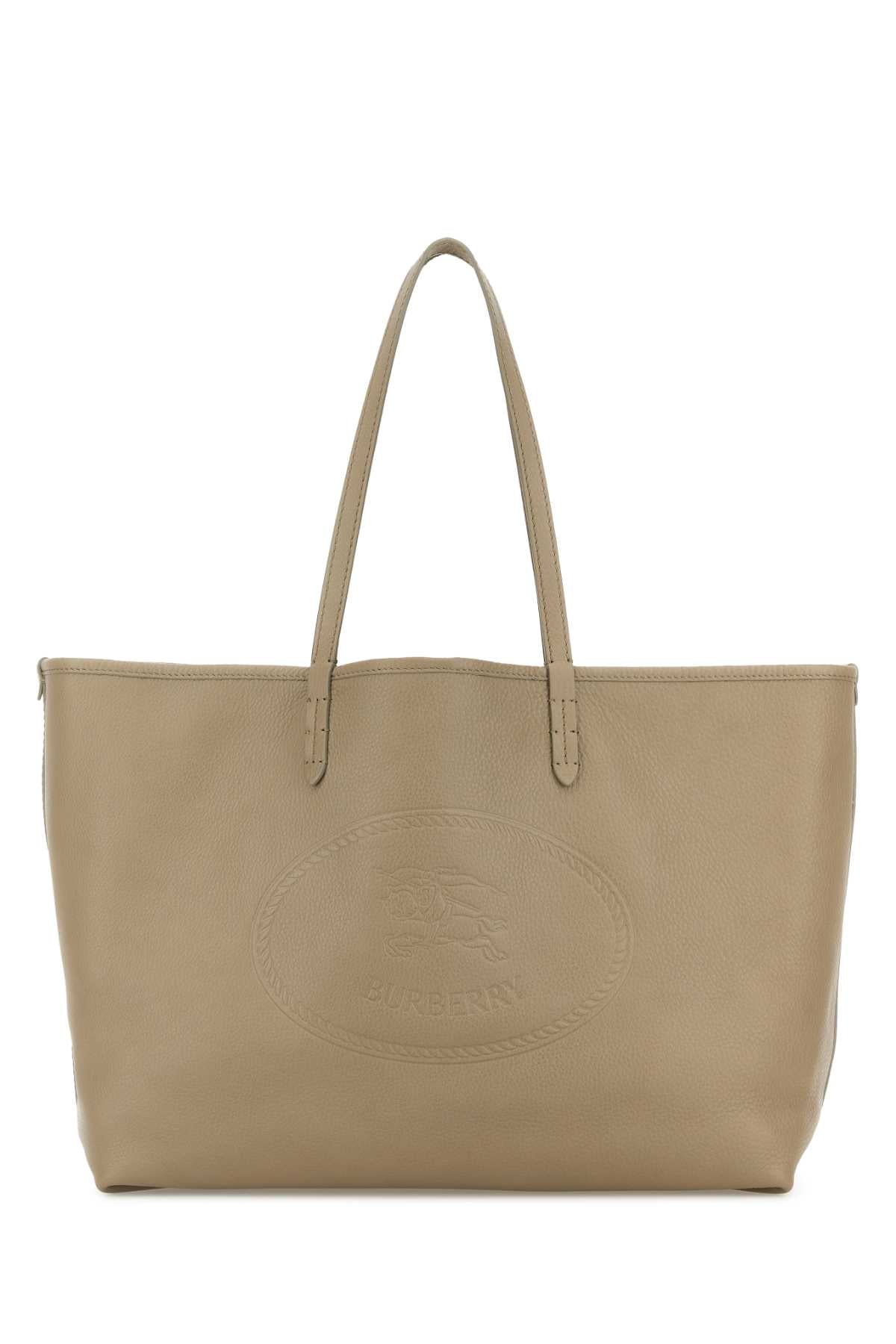 Burberry Embossed Logo Calf Tote Bag — Beige