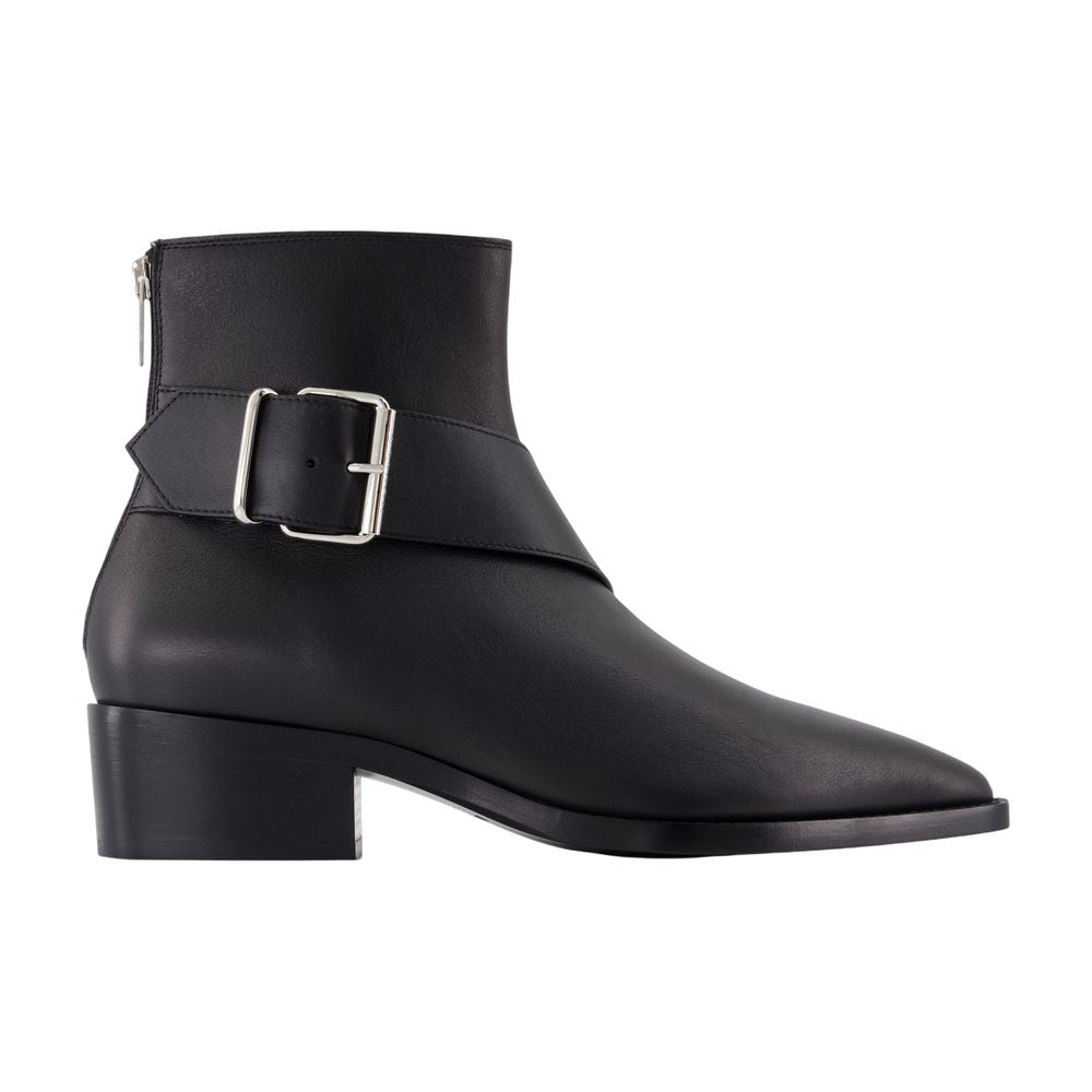 Alexander McQueen Buckle-Strap Leather Ankle Boot — Black