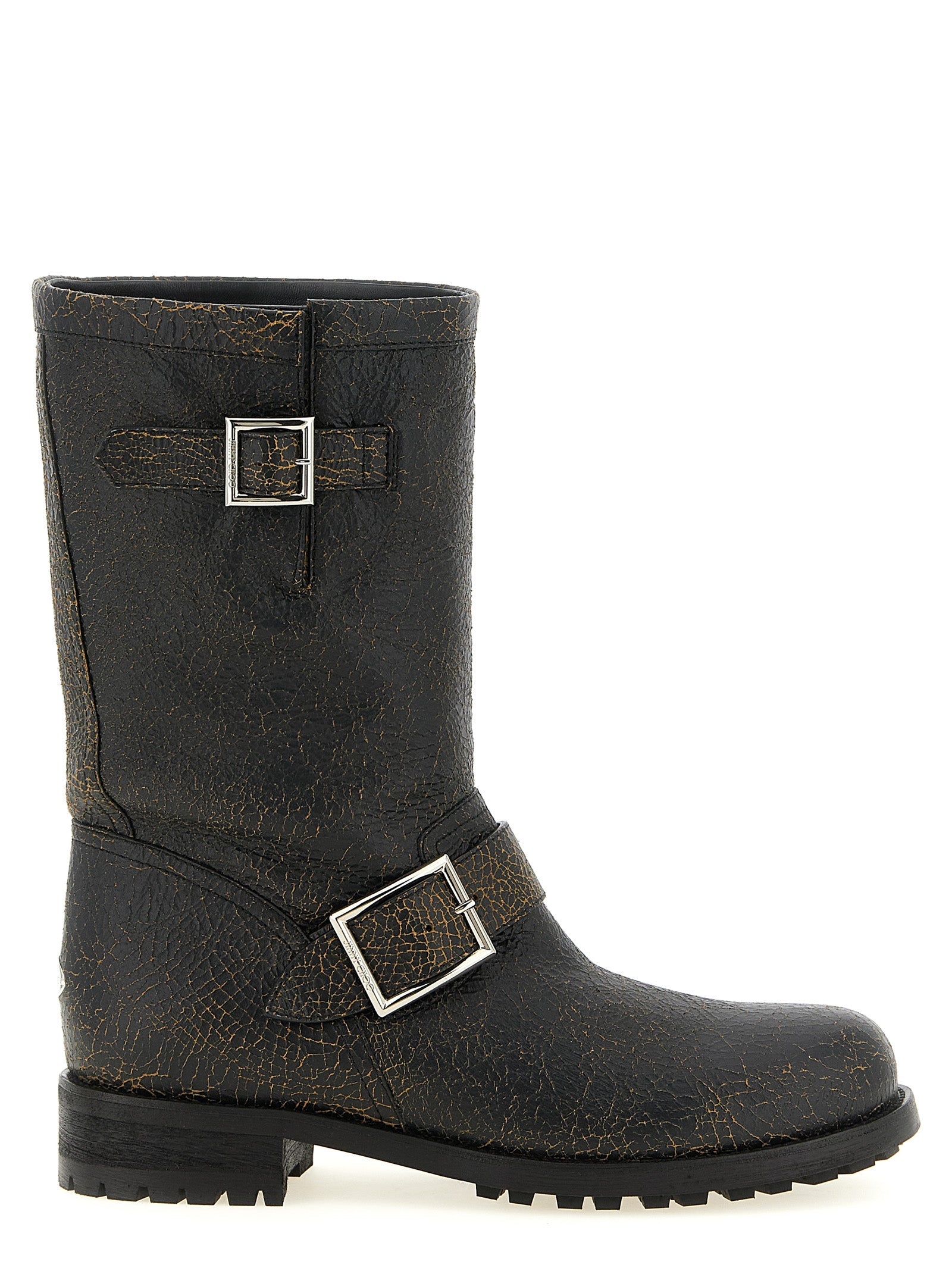 Jimmy Choo Craquelé Leather Boots — Black