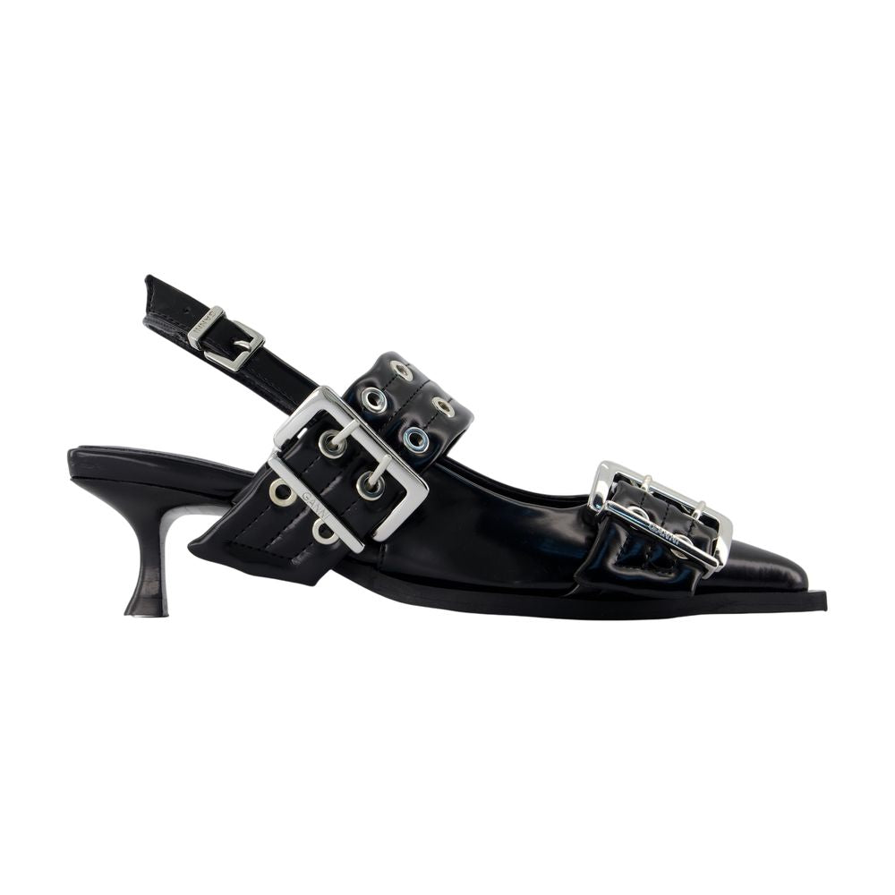 Ganni Buckle-Embellished Kitten Heel Pump — Black