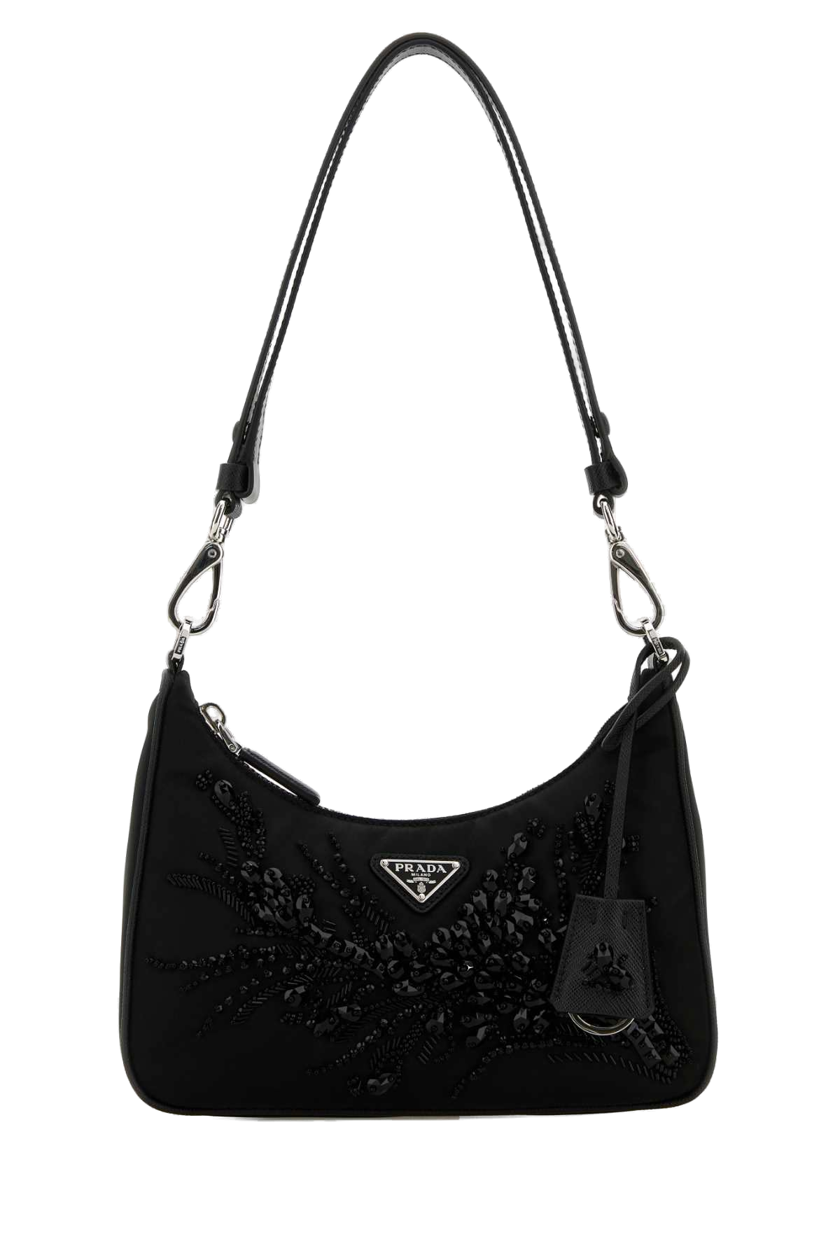 Prada Re-Nylon with Beaded Embroidery Shoulder Bag — Black