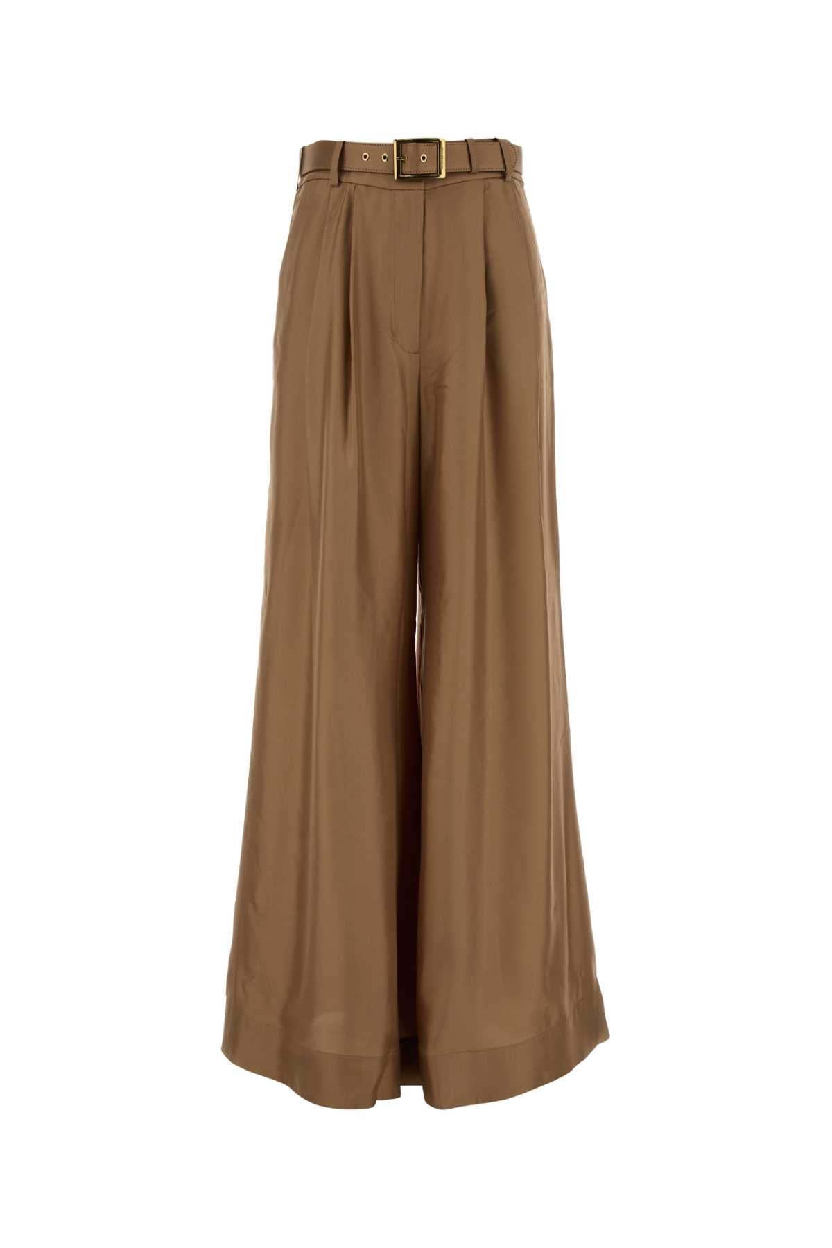 Zimmermann Silk Wide-Leg Trousers — Beige