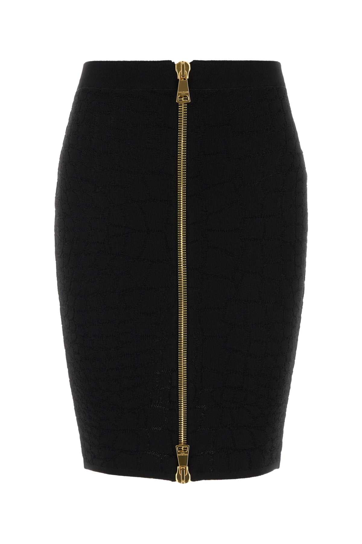 Balmain Gold-Zip Pencil Skirt — Black