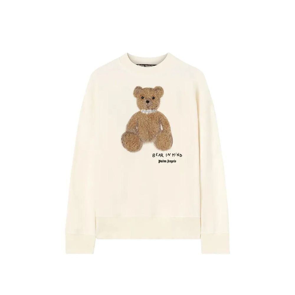 Palm Angels Bear-Embroidered Cotton Sweatshirt — White