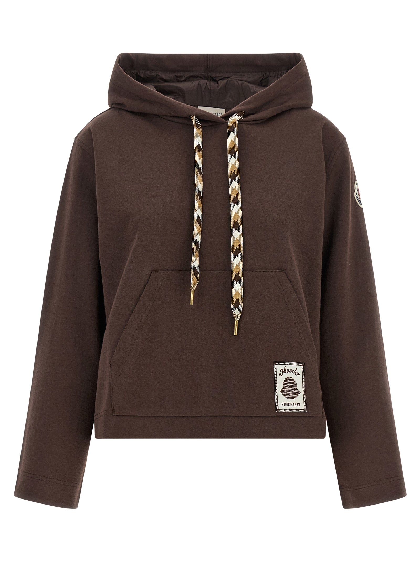 Moncler Cotton-Blend Drawstring Hoodie — Brown