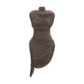 Magda Butrym Sculptural Draped High-Neck Dress — Brown