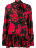 Valentino Floral Print Silk Blouse — Black