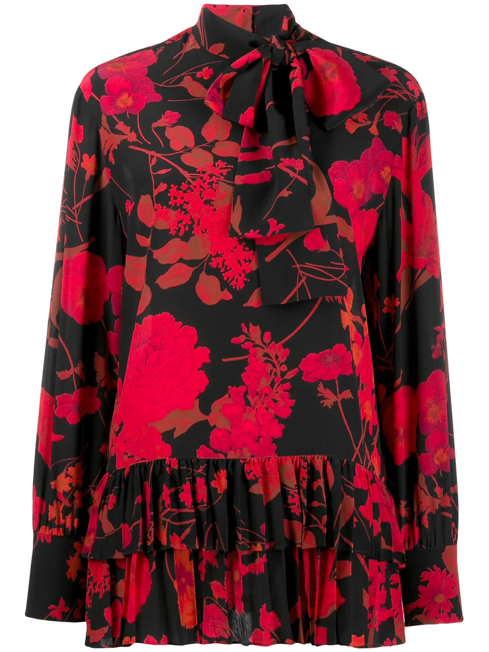 Valentino Floral Print Silk Blouse — Black