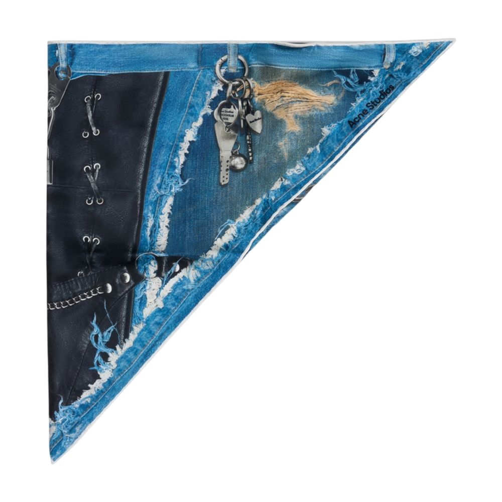 Acne Studios Distressed Denim & Leather Silk Scarf — Multicolor