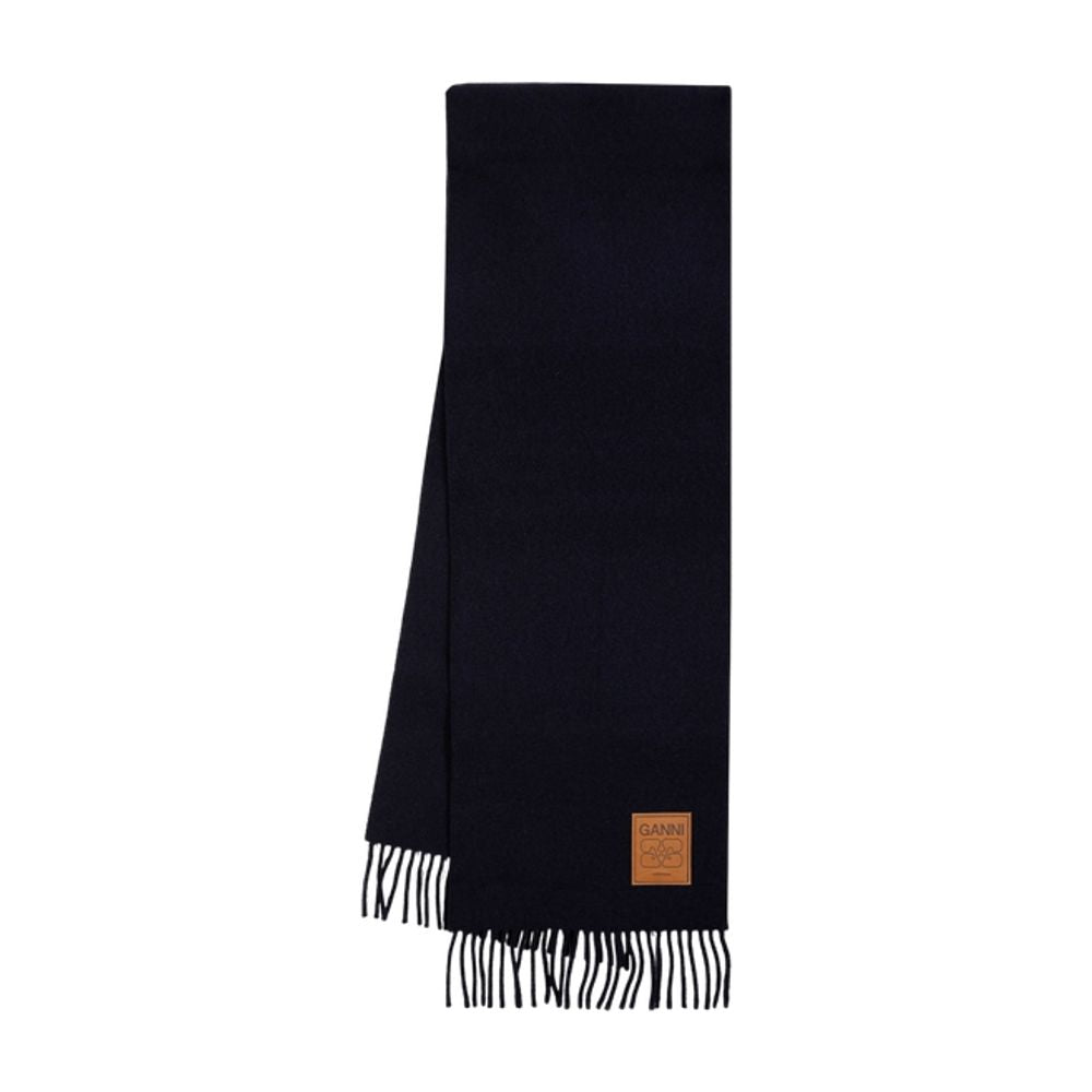Ganni Double-Face Wool Scarf — Black